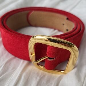 Talbots Vibrant Red Belt with Gold Buckle